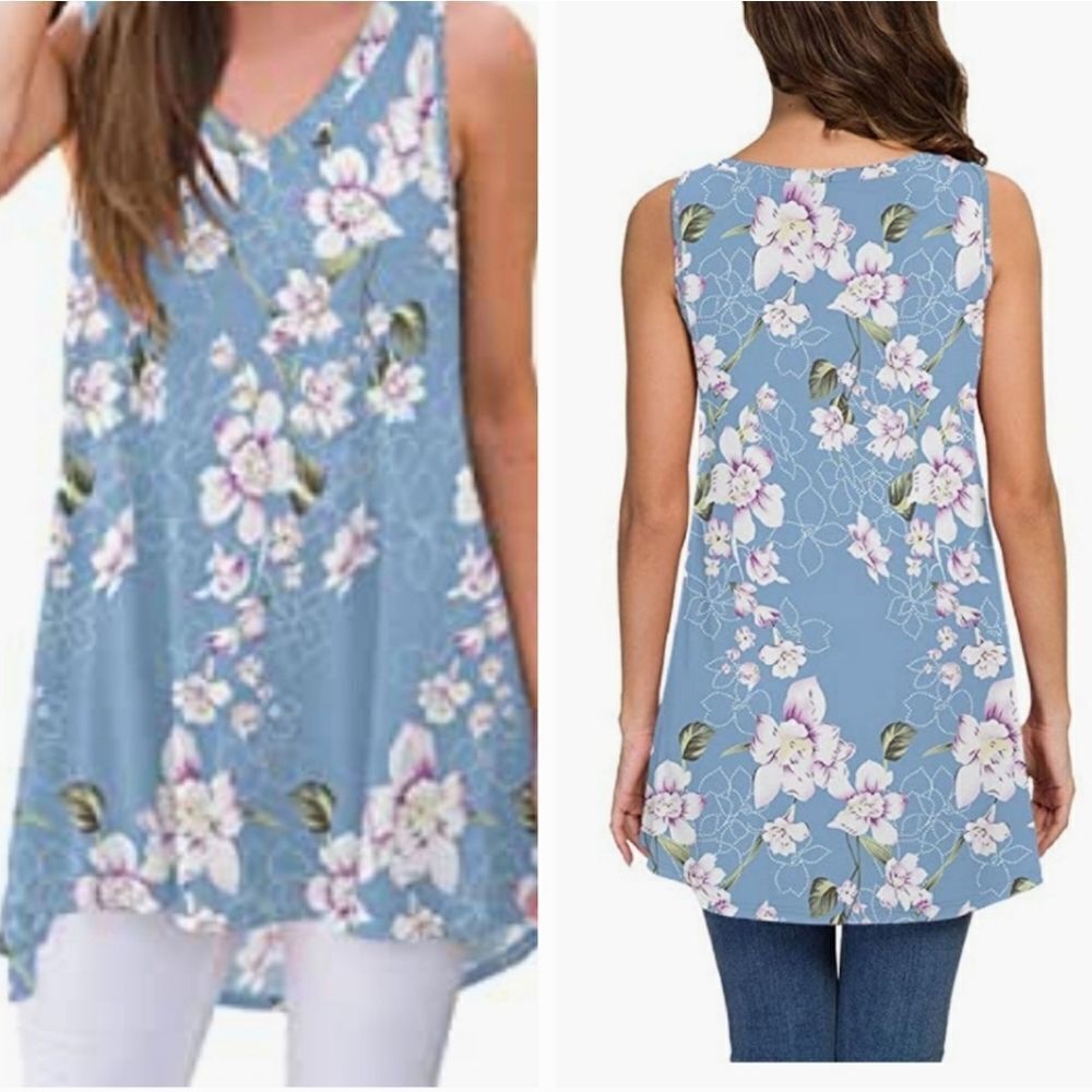 🔺️NWT Light Blue Magnolia Print Sleeveless Tunic Medium